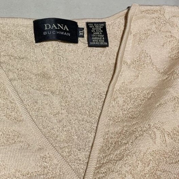 Dana Buchman Pale Blush Damask Knit Cardigan Button Front Sweater XL NWOT - Picture 2 of 4